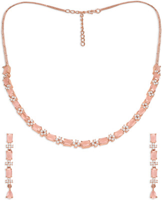 House of Pataudi Brass Rose Gold Jewellery Set(Pack of 3)