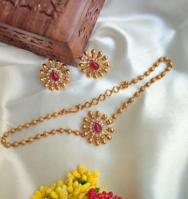 Aashira Jewels Alloy Gold-plated Gold, Ruby Red Jewellery Set(Pack of 3)