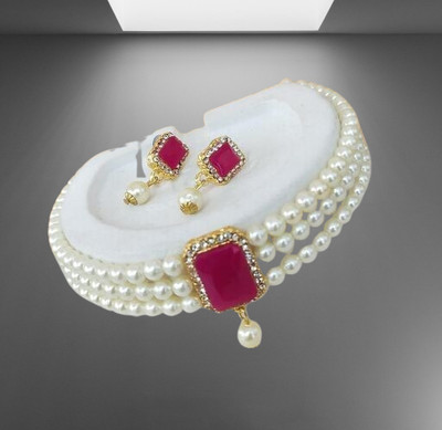 CHARBHUJA Alloy Gold-plated Pink Jewellery Set(Pack of 2)