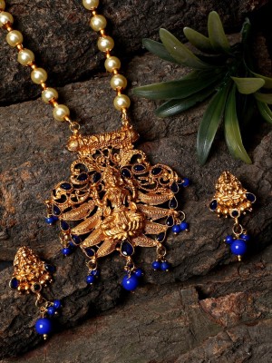 Anika's Creation Brass Gold-plated Blue Jewellery Set(Pack of 1)