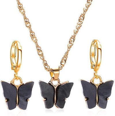 Maefele Alloy Gold-plated Black Jewellery Set(Pack of 1)