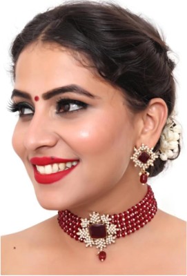 HARITA Alloy Gold-plated Maroon Jewellery Set(Pack of 1)