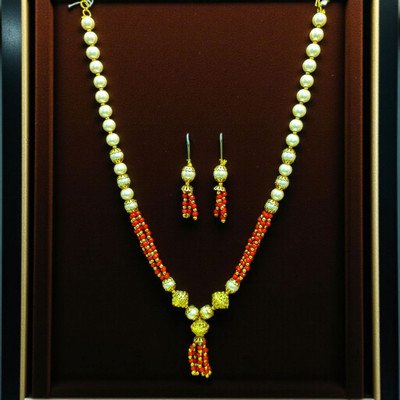 Aroras Bridal & Fashion Jewellery Brass Gold-plated Red Jewellery Set(Pack of 1)