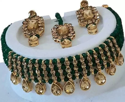 AMHRIK IMITATION Crystal Gold-plated Green Jewellery Set(Pack of 1)