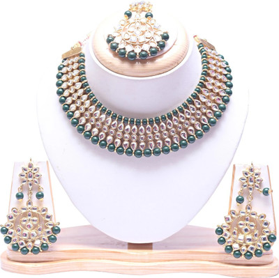 Swarajshop Alloy Gold-plated Gold, Green Jewellery Set(Pack of 1)