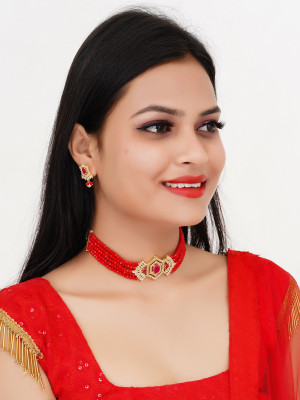 SMDJ JEWL Brass Gold-plated Red Jewellery Set(Pack of 1)
