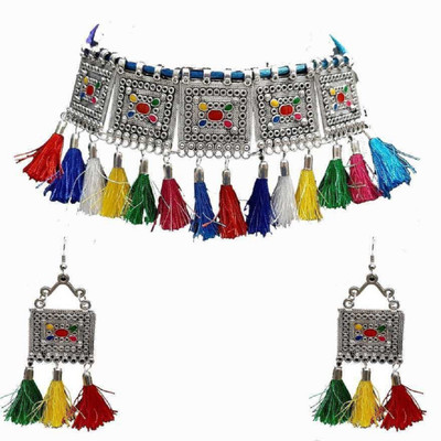Ruhi Oxidised Silver Multicolor Jewellery Set(Pack of 1)