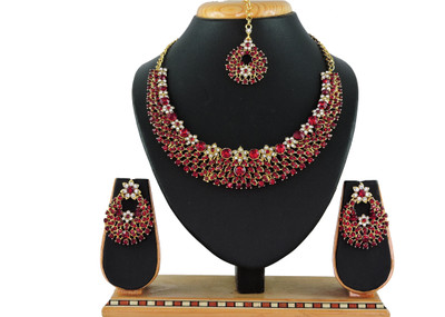 VATSALYA creation Alloy Gold-plated Maroon Jewellery Set(Pack of 1)