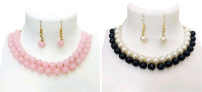 JewelShadi Alloy Gold-plated Pink, Black, White Jewellery Set(Pack of 2)