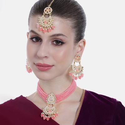 Estele Alloy Gold-plated Pink Jewellery Set(Pack of 3)