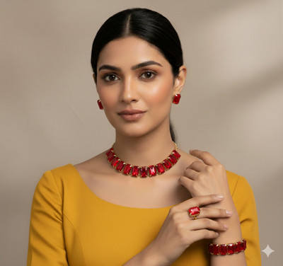 MJ and Daughters Alloy Gold-plated Red Jewellery Set(Pack of 1)