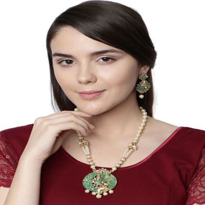 Anika's Creation Brass Gold-plated Green Jewellery Set(Pack of 1)