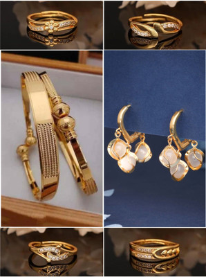 Sangria Brass Gold-plated White, Brown Jewellery Set(Pack of 5)