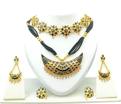 PC DEALER Copper Gold-plated Black Jewellery Set(Pack of 2)