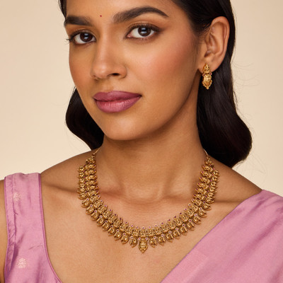 Kushal's Fashion Jewellery Copper Gold-plated Red Jewellery Set(Pack of 3)