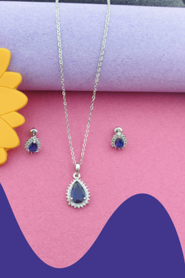 Pihoo Enterprise Alloy Silver Blue Jewellery Set(Pack of 1)