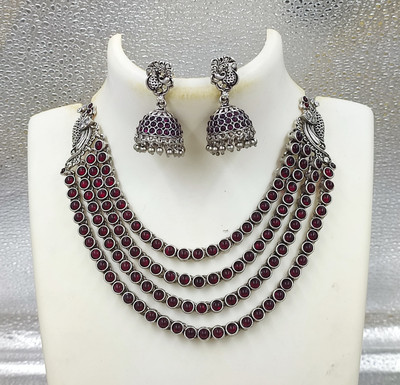 Joyful Alloy Silver Red Jewellery Set(Pack of 1)