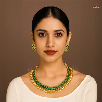 ANJALUXE Alloy Gold-plated Green Jewellery Set(Pack of 1)