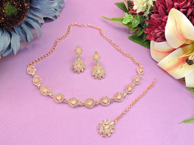 VATSALYA creation Alloy Gold-plated Pink Jewellery Set(Pack of 1)