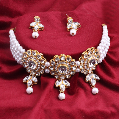 SHREE MK JEWELLERS Alloy Gold-plated White Jewellery Set(Pack of 1)