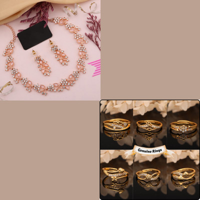 VEDDAA Brass Gold-plated Gold, Rose Gold, Pink Jewellery Set(Pack of 7)