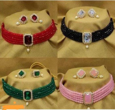 Vishnu Enterprises Alloy Gold-plated Red, Black, Green, Pink Jewellery Set(Pack of 4)