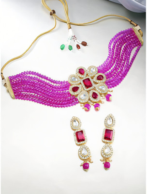 ZEER Creation Alloy Gold-plated Pink Jewellery Set(Pack of 1)