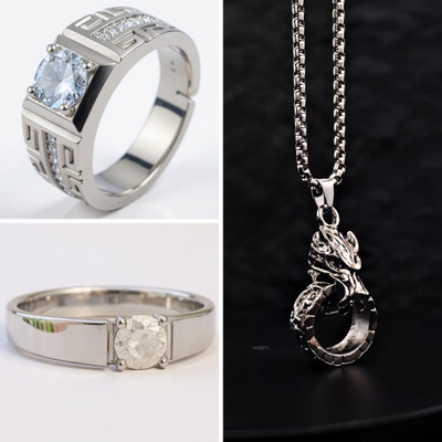 KURMASHOP Stainless Steel Sterling Silver Black, Silver Jewellery Set(Pack of 3)