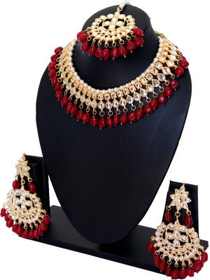 Shaili Craft Alloy Gold-plated Red Jewellery Set(Pack of 3)