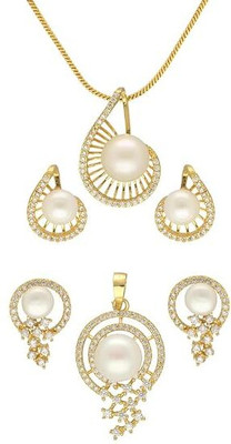 Sri Jagdamba Pearls Alloy Gold-plated White Jewellery Set(Pack of 2)