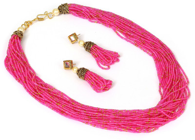Henuka Copper Gold-plated Ruby Red Jewellery Set(Pack of 1)