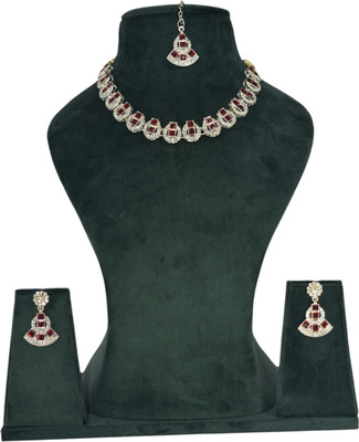 Dmc Alloy Silver, Ruby Red Jewellery Set(Pack of 1)