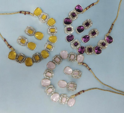 R A Enterprises Alloy Gold-plated Pink, Purple, Yellow Jewellery Set(Pack of 9)