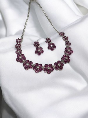 R A Enterprises Alloy Rhodium Pink Jewellery Set(Pack of 3)