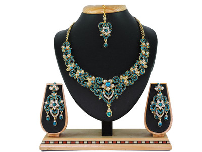 KAHAR CREATION Alloy Gold-plated Blue Jewellery Set(Pack of 1)