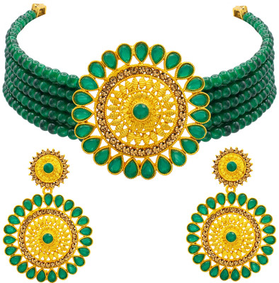 AK JEWEL STORES Alloy Gold-plated Green Jewellery Set(Pack of 1)