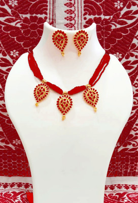 shree balaji gold Metal, Copper, Dori Gold-plated Red Jewellery Set(Pack of 1)