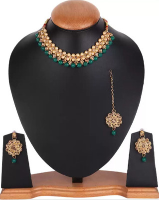 ABHRIK IMITATION Crystal Gold-plated Green Jewellery Set(Pack of 1)