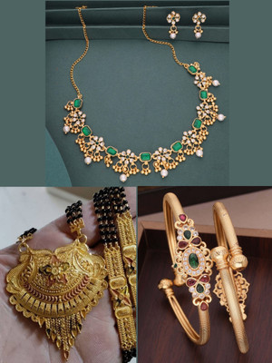 Dressberry Brass Gold-plated Multicolor Jewellery Set(Pack of 3)