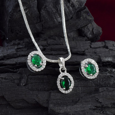 Admier Brass Sterling Silver Green, Silver Jewellery Set(Pack of 1)