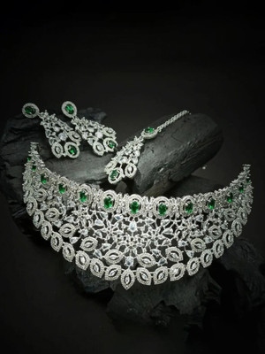 Shree Shyam Alloy Rhodium Green Jewellery Set(Pack of 1)