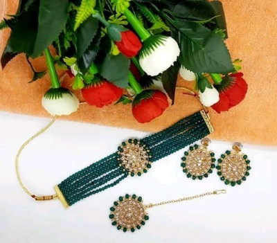 Geeta Jewel Alloy Gold-plated Green Jewellery Set(Pack of 1)