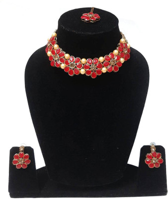 Aksh Enterprises Alloy Gold-plated Red Jewellery Set(Pack of 1)