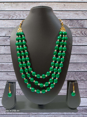 PRAGATI Alloy Gold-plated Green Jewellery Set(Pack of 1)