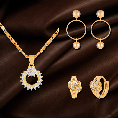 LUV FASHION Brass Gold-plated Gold Jewellery Set(Pack of 3)