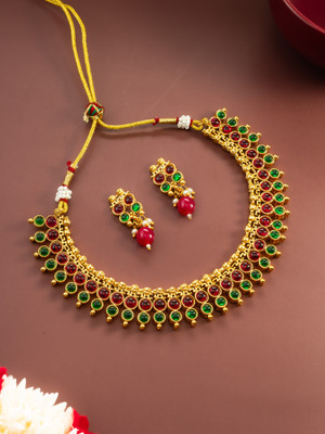 Vermont Brass Gold-plated Red, Gold, Green Jewellery Set(Pack of 2)
