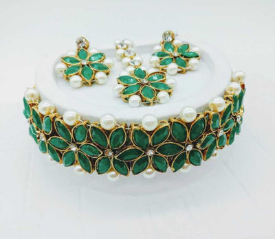 house of common Brass Gold-plated Green Jewellery Set(Pack of 1)