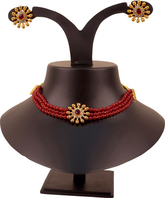 Ethnicking Brass, Copper Gold-plated Maroon, Gold Jewellery Set(Pack of 1)