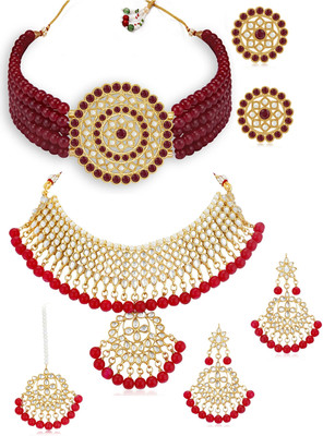 Sukkhi Alloy Gold-plated Maroon, Red Jewellery Set(Pack of 7)