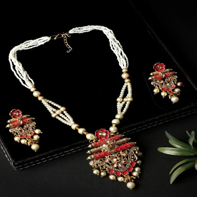 Anika's Creation Brass Gold-plated Red, Gold Jewellery Set(Pack of 1)